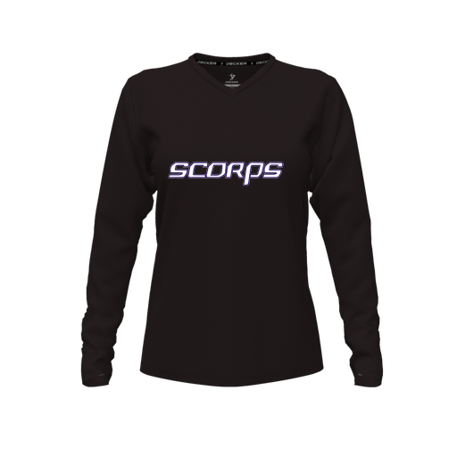 [FTLVCFBK-FYXS-LOGO2] Decker Comfort T-Shirt (Female Youth XS, Black, V Neck, Logo 2, Long Sleeve)